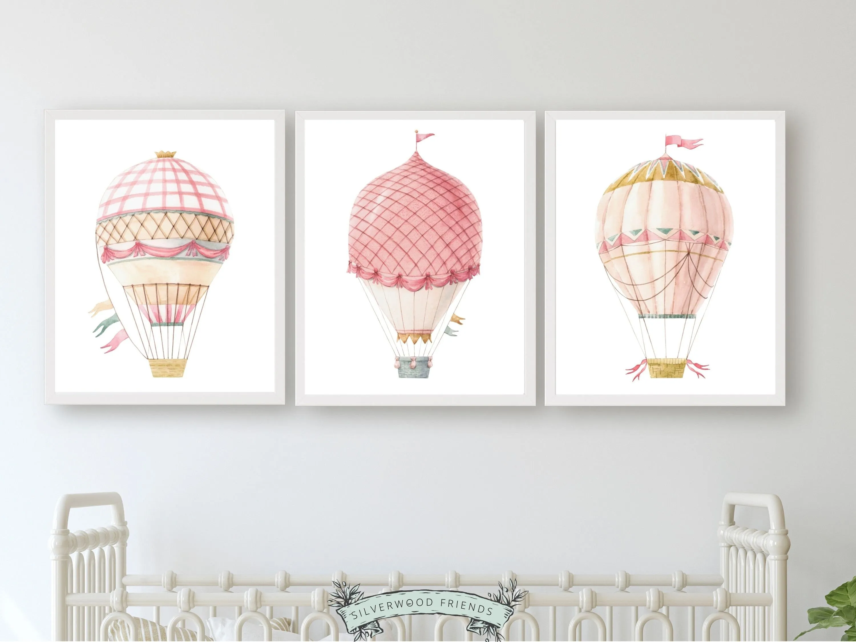 Candy Pink Hot Air Balloon Nursery Prints