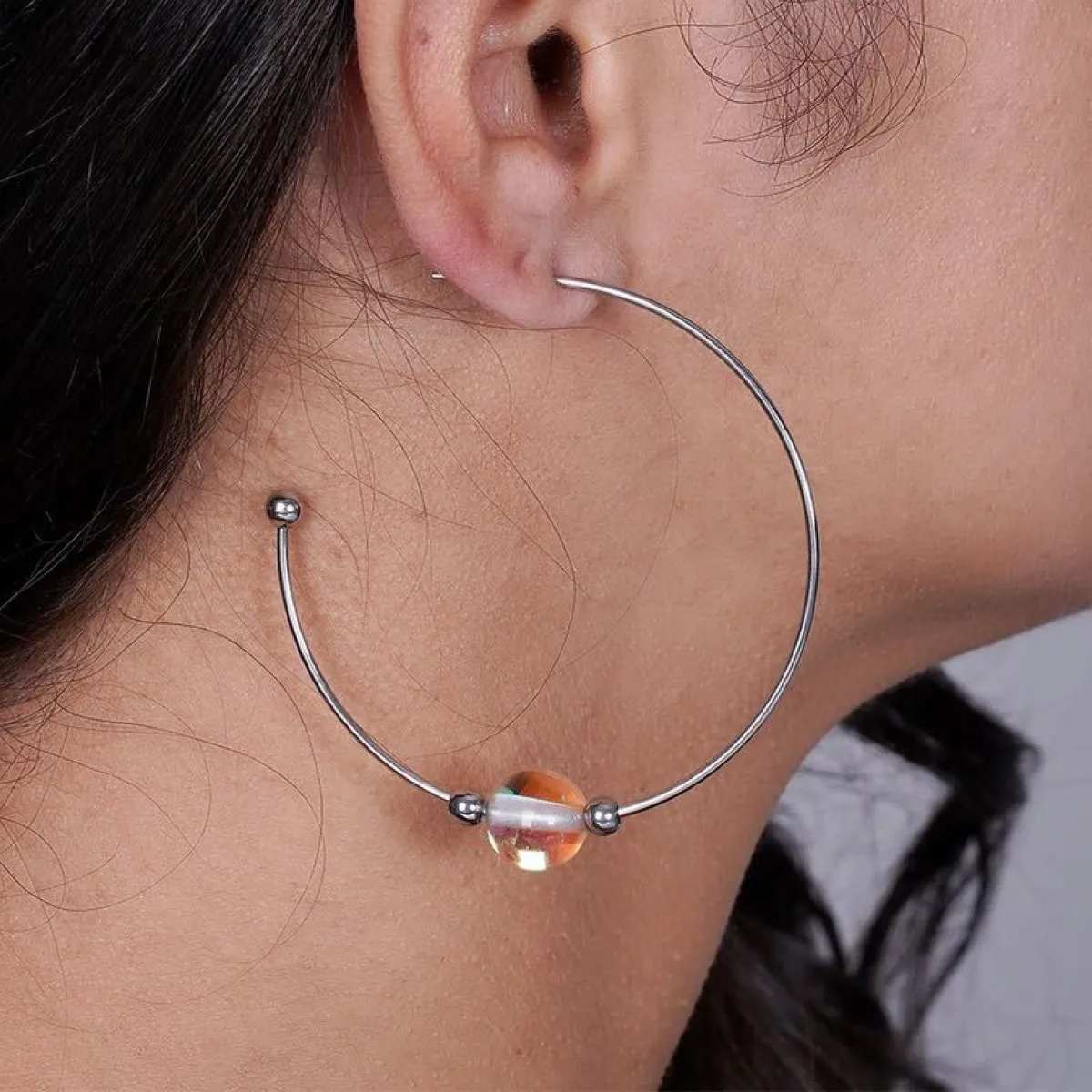 Champagne Supernova | Silver | Galaxy Glass Hoop Earrings