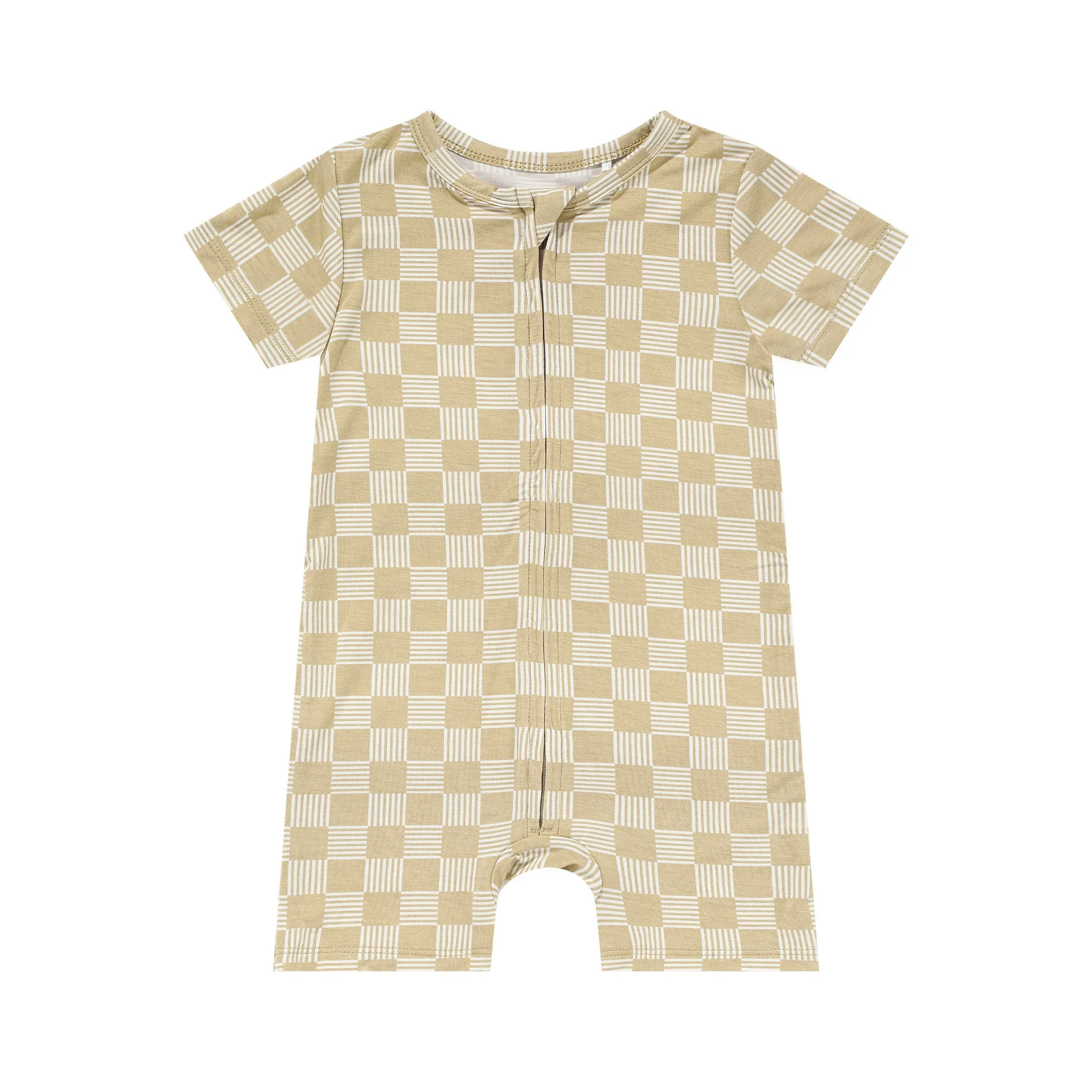 Checkered Lines Summer Zip Romper