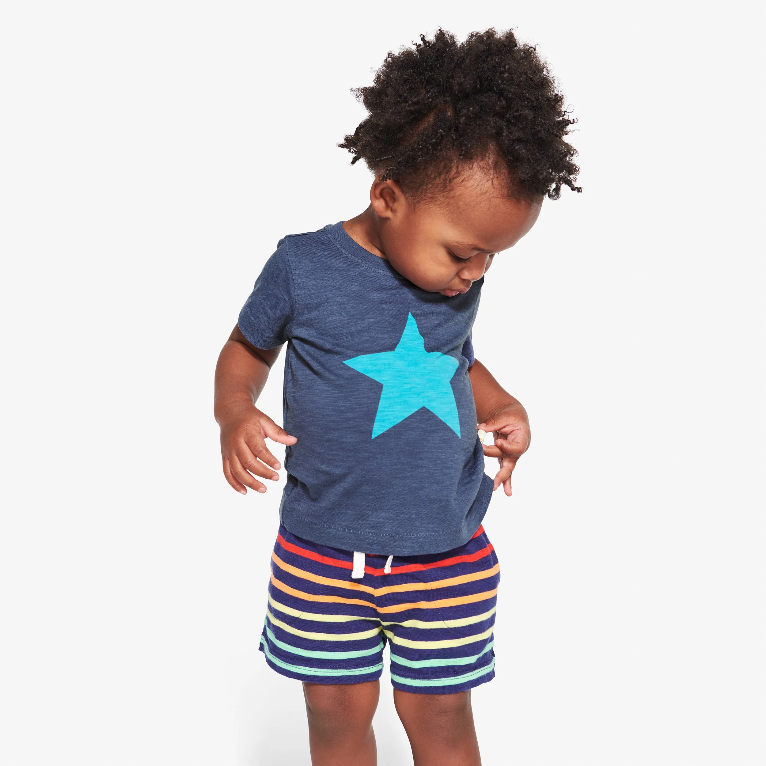 Clearance baby play short in rainbow stripe