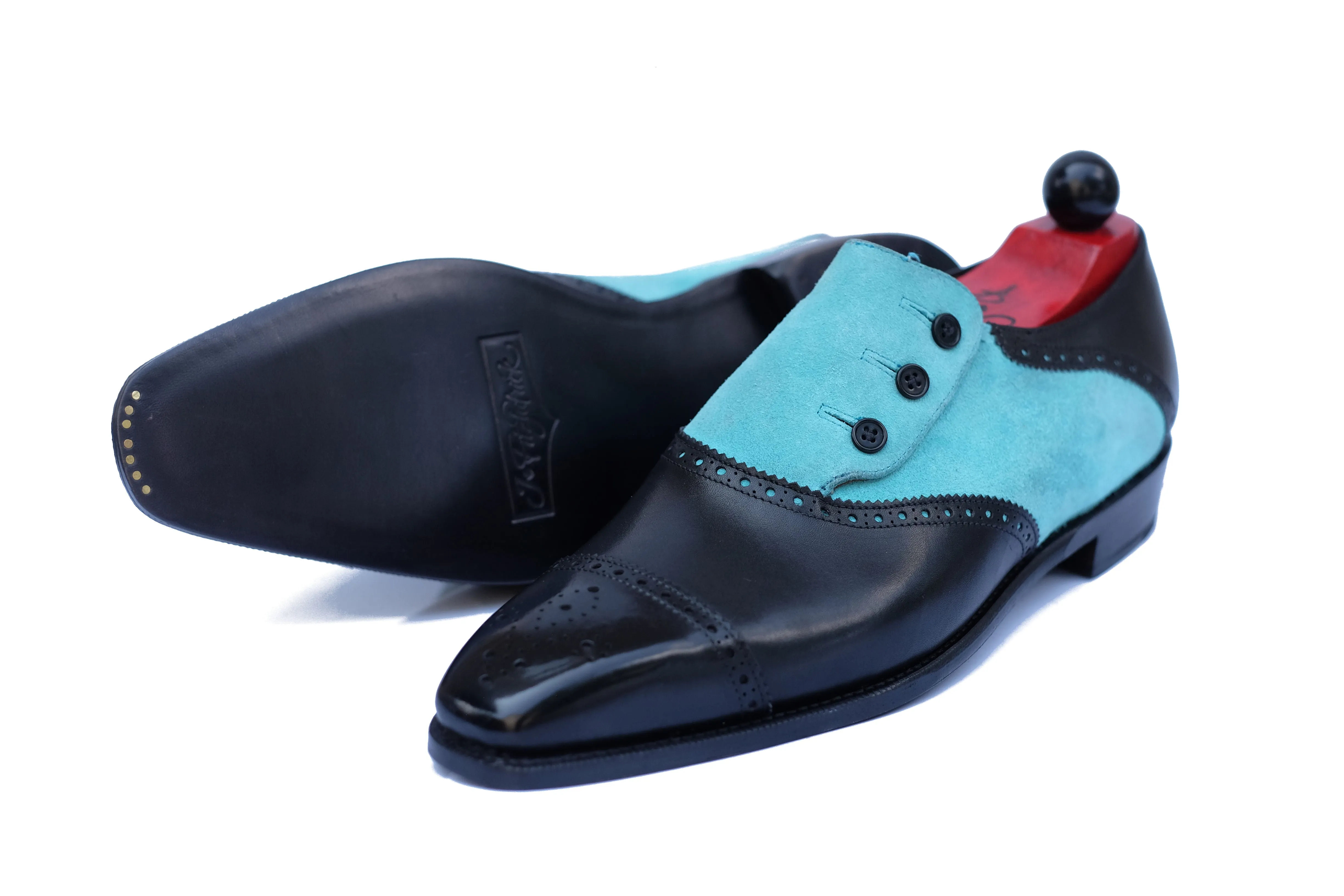 Cyril - MTO - Black Calf / Aqua Suede - MGF Last - Single Leather Sole