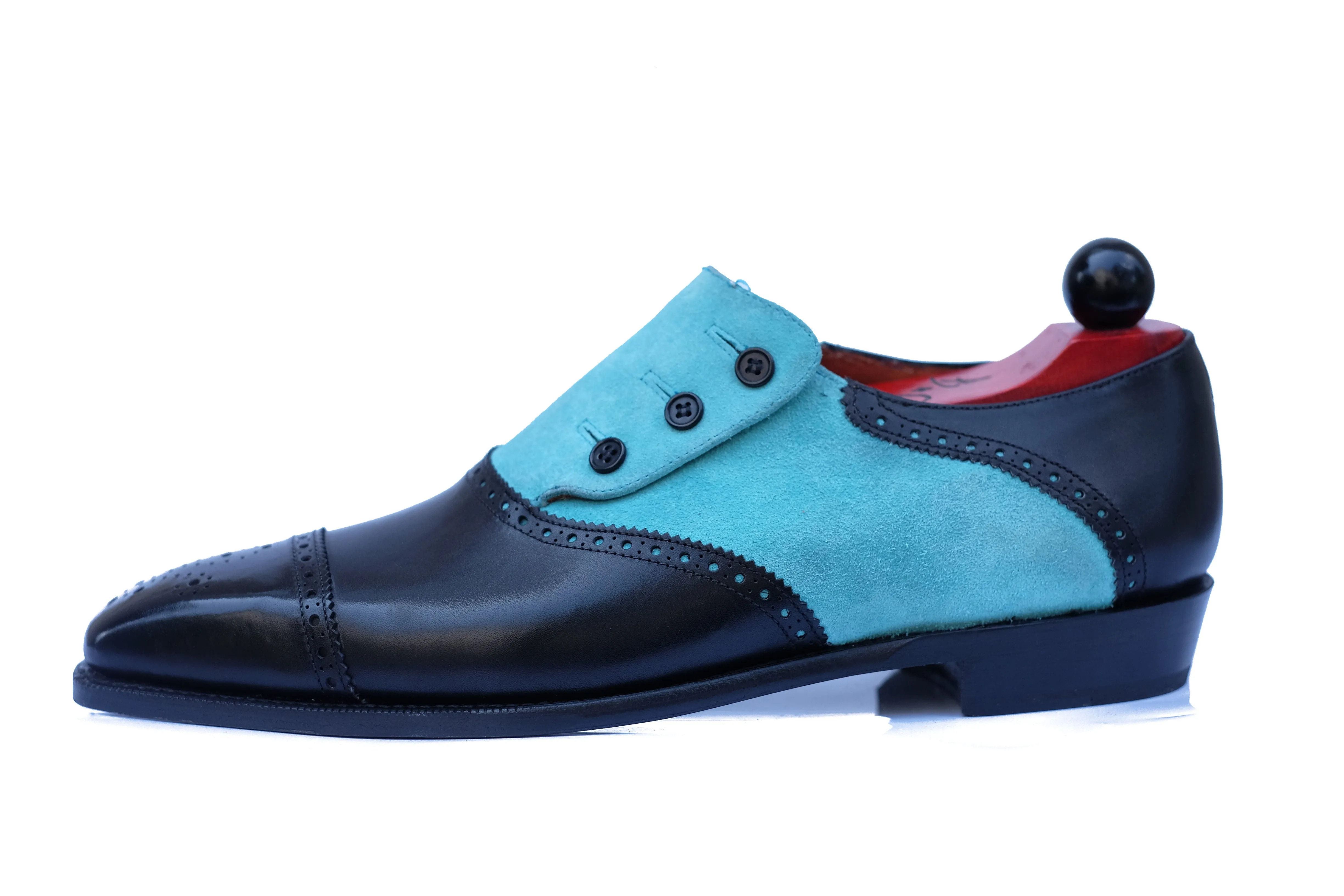 Cyril - MTO - Black Calf / Aqua Suede - MGF Last - Single Leather Sole