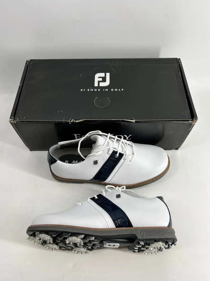 Footjoy MyJoys Premiere Series Women's Golf Shoes White Navy Alligator 6.5 Wide