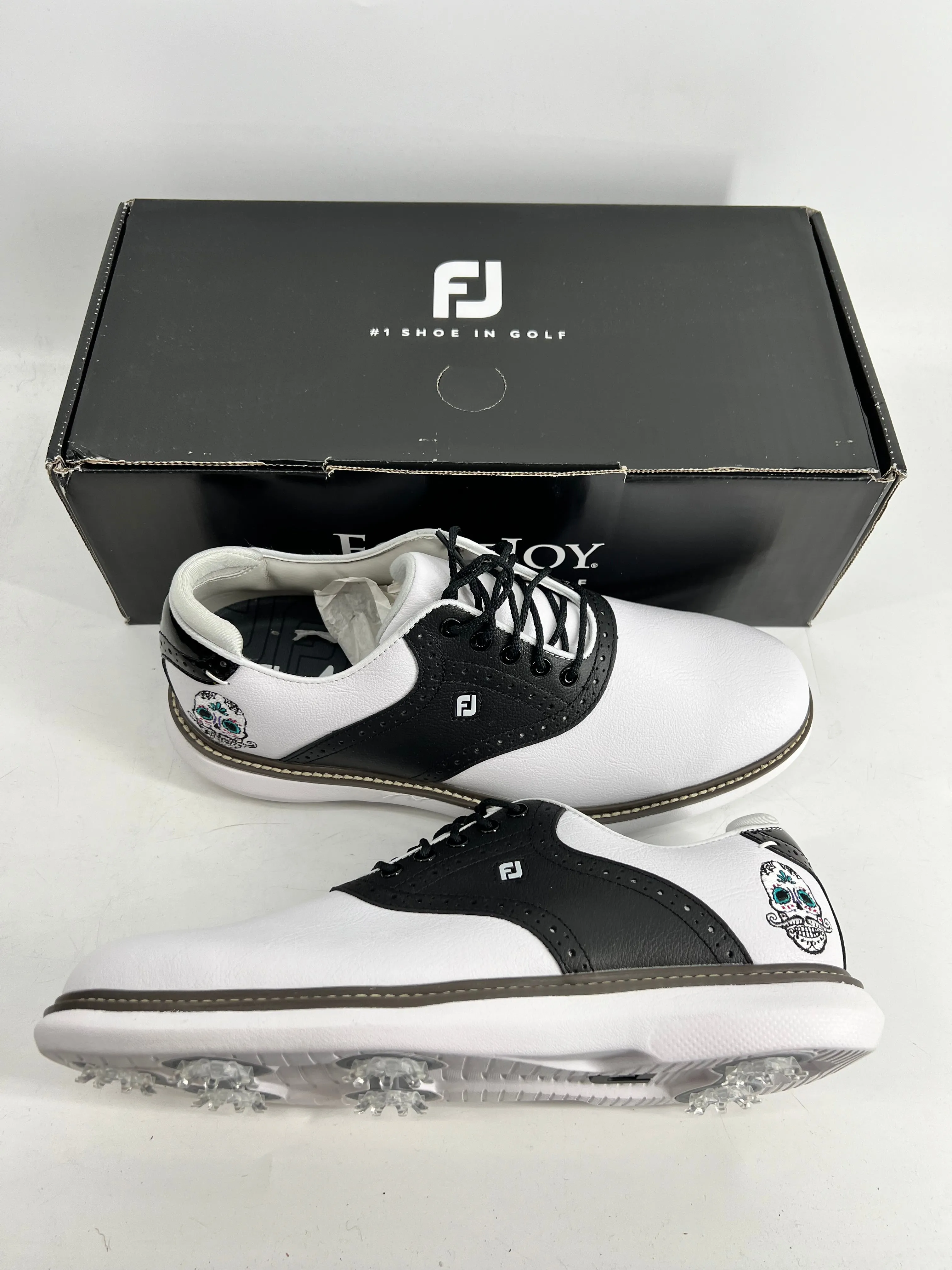 Footjoy Myjoys Traditions Series Golf Shoes White Black Day of the Dead 9 M