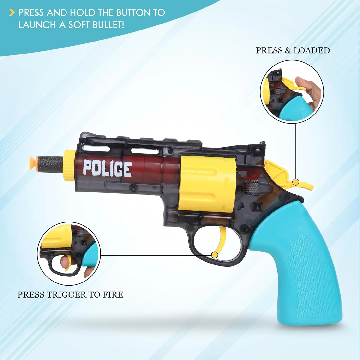 G500 Police Shooting Pistol Toy Gun for Kids with Handcuffs, Whistle & 6 Soft Bullets Combo Game Set/Gun Toy for Kids