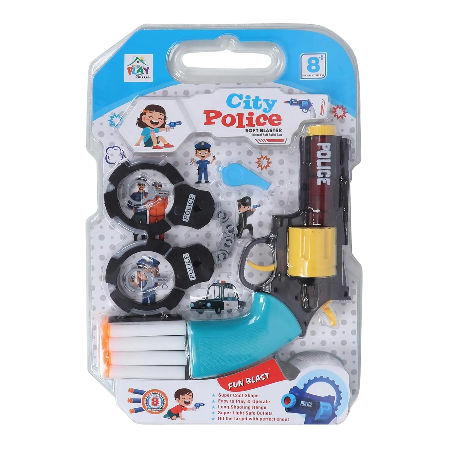 G500 Police Shooting Pistol Toy Gun for Kids with Handcuffs, Whistle & 6 Soft Bullets Combo Game Set/Gun Toy for Kids