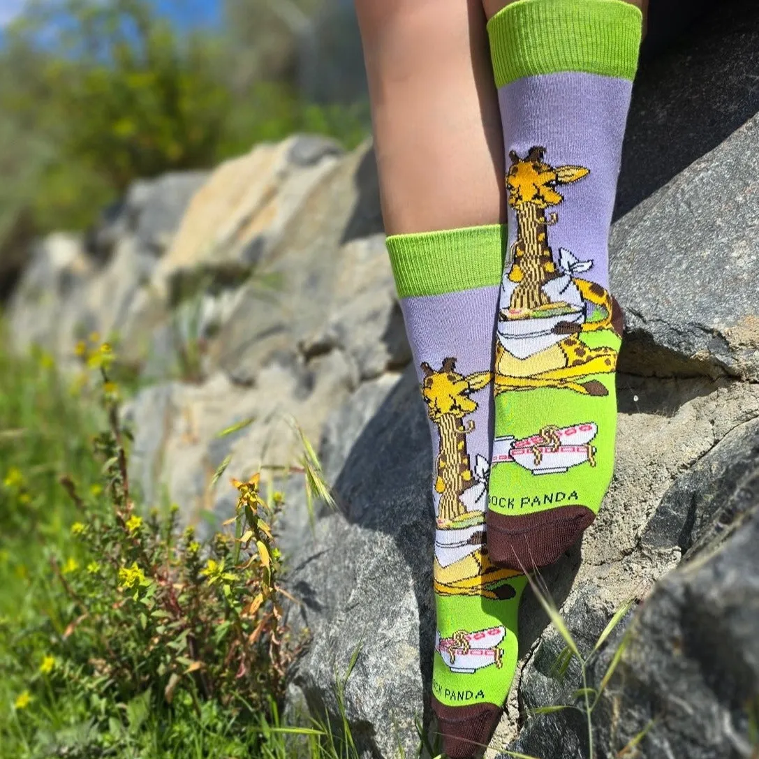 Giraffe Yogi Eating Ramen Socks from the Sock Panda (Adult Small -  Shoe Sizes 2-5)