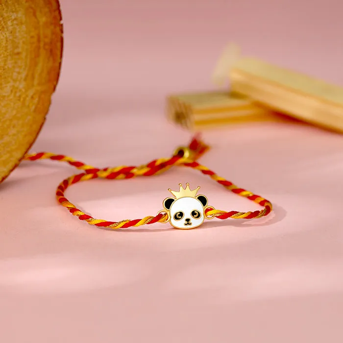 Golden Crowing Panda Rakhi for Kids