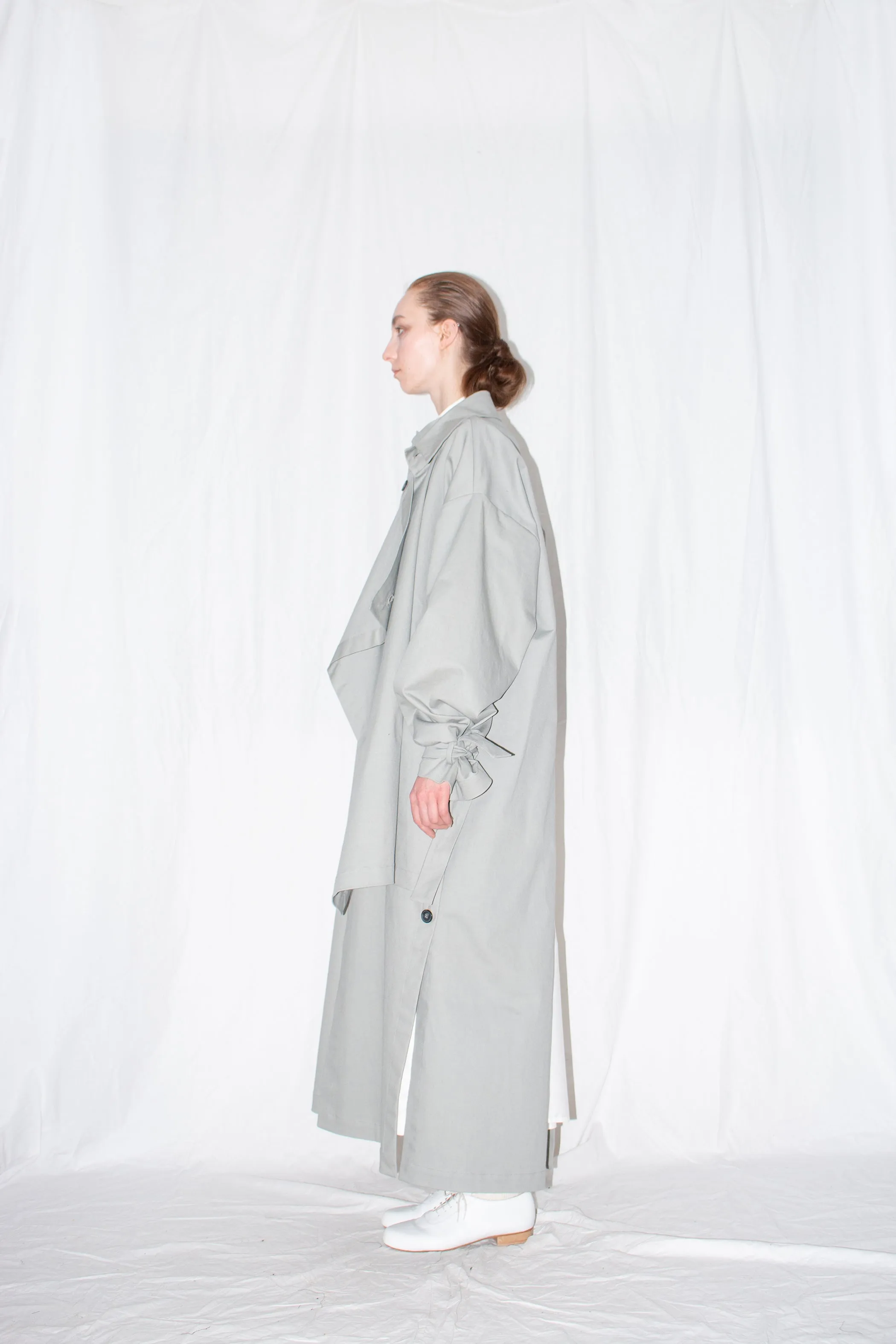 Grey Asymmetric Twill Coat