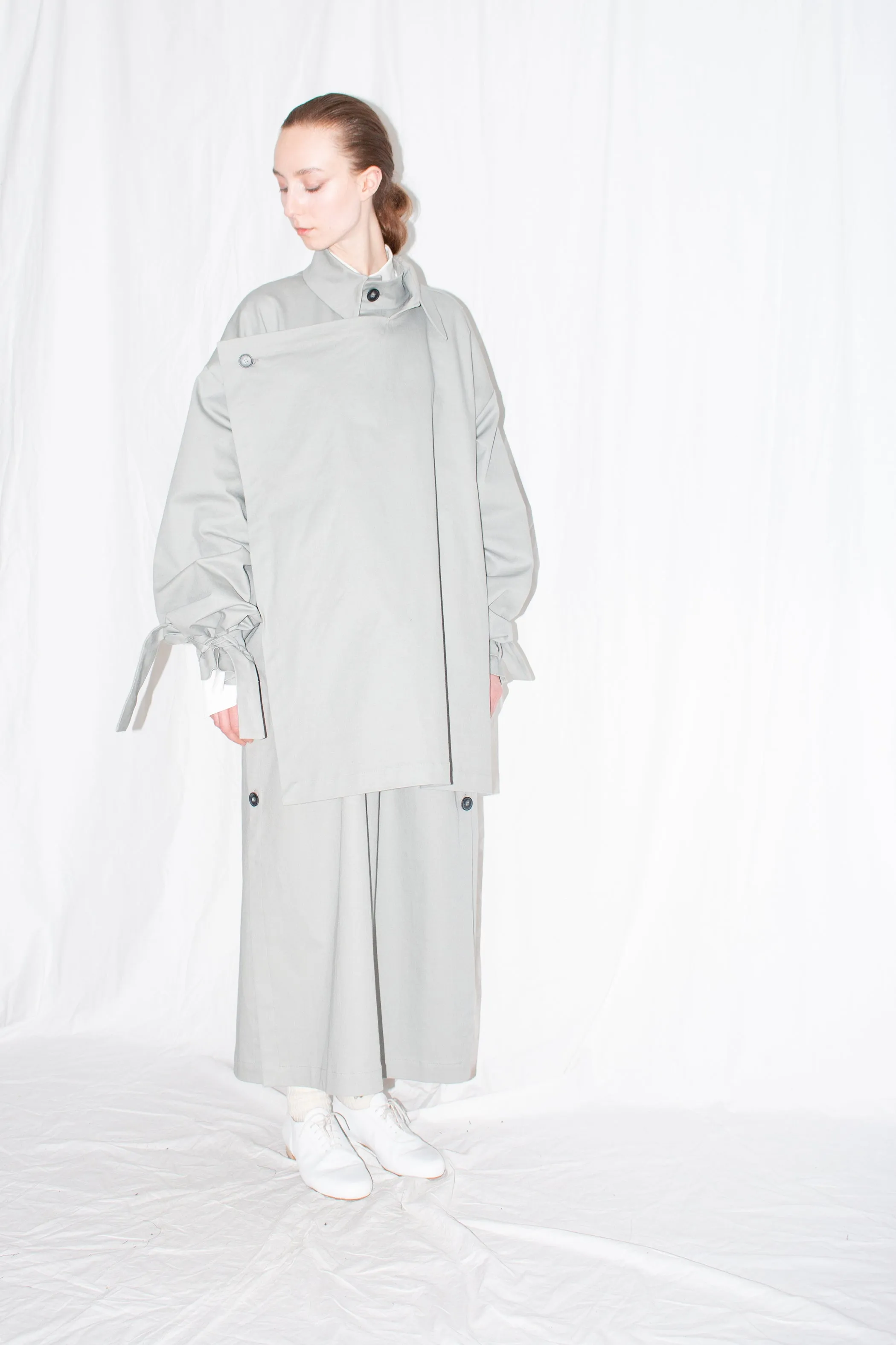 Grey Asymmetric Twill Coat