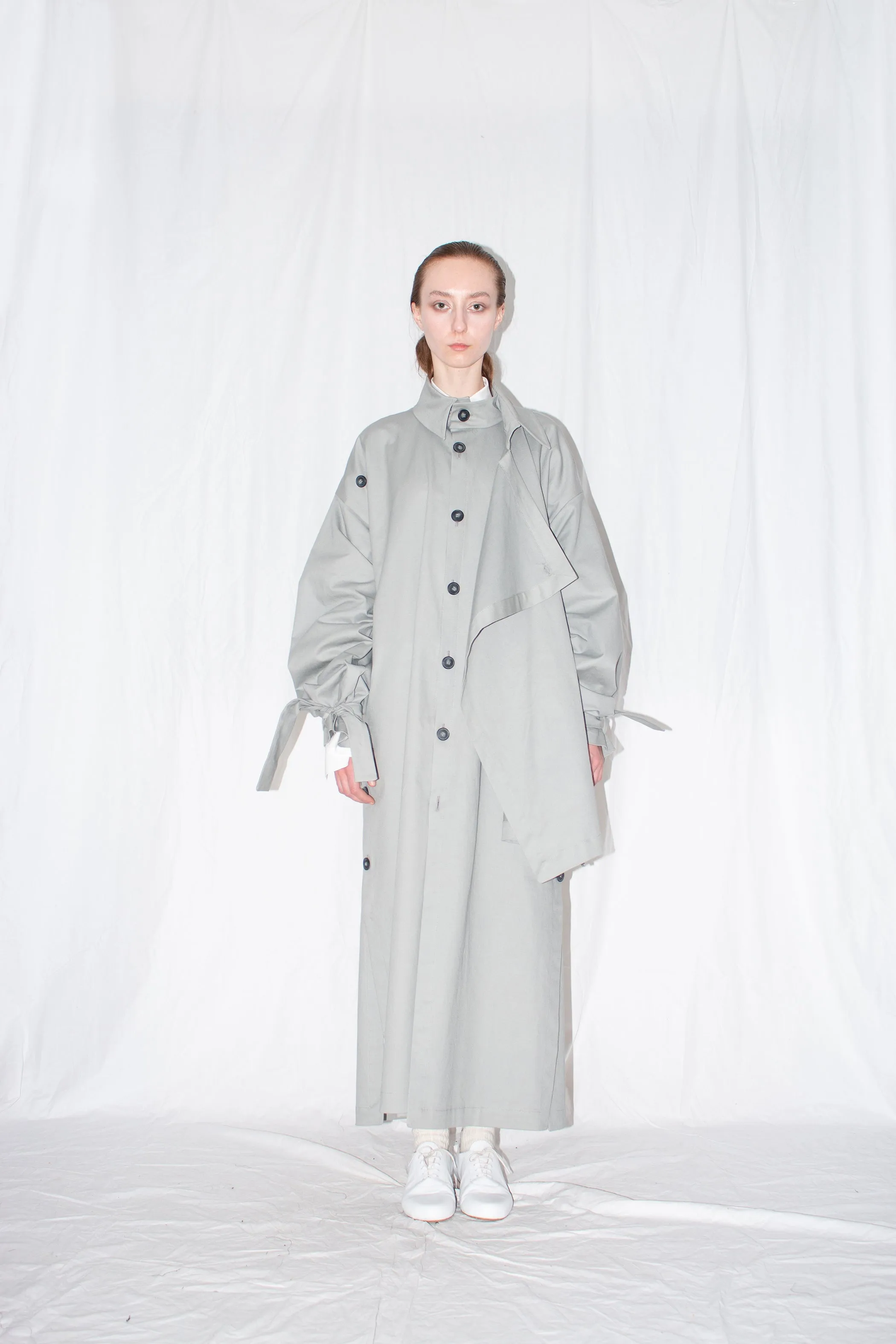 Grey Asymmetric Twill Coat