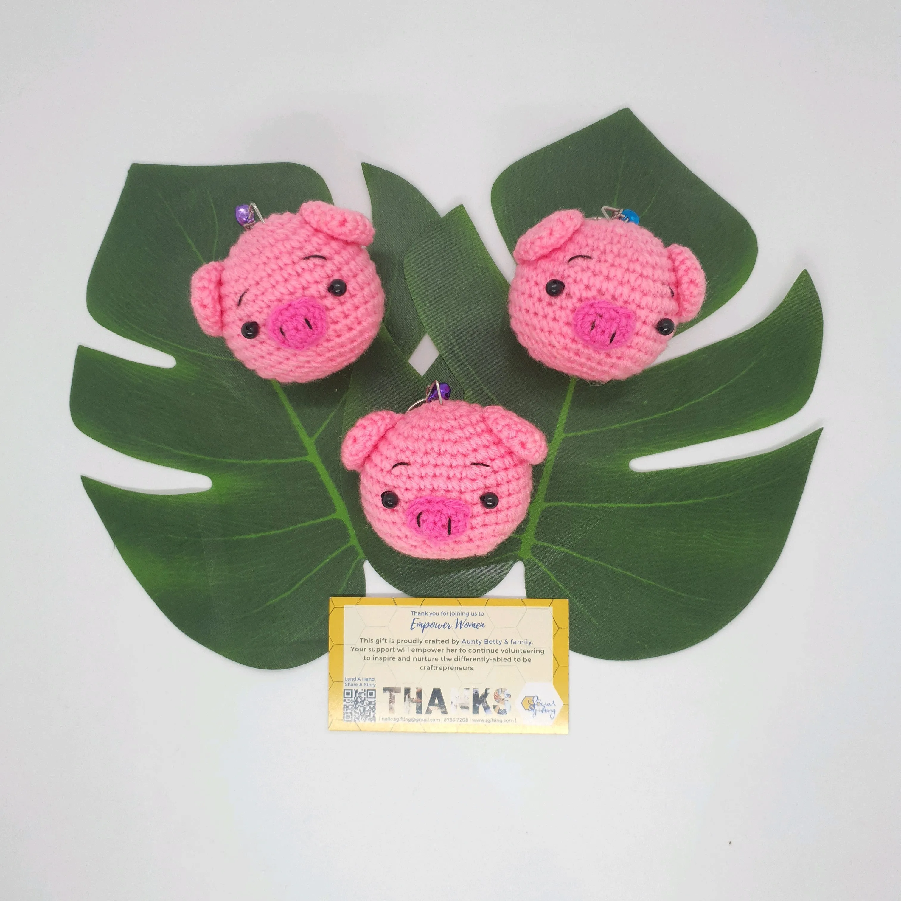 Hand Crocheted Pig Dim Sum Key Ring