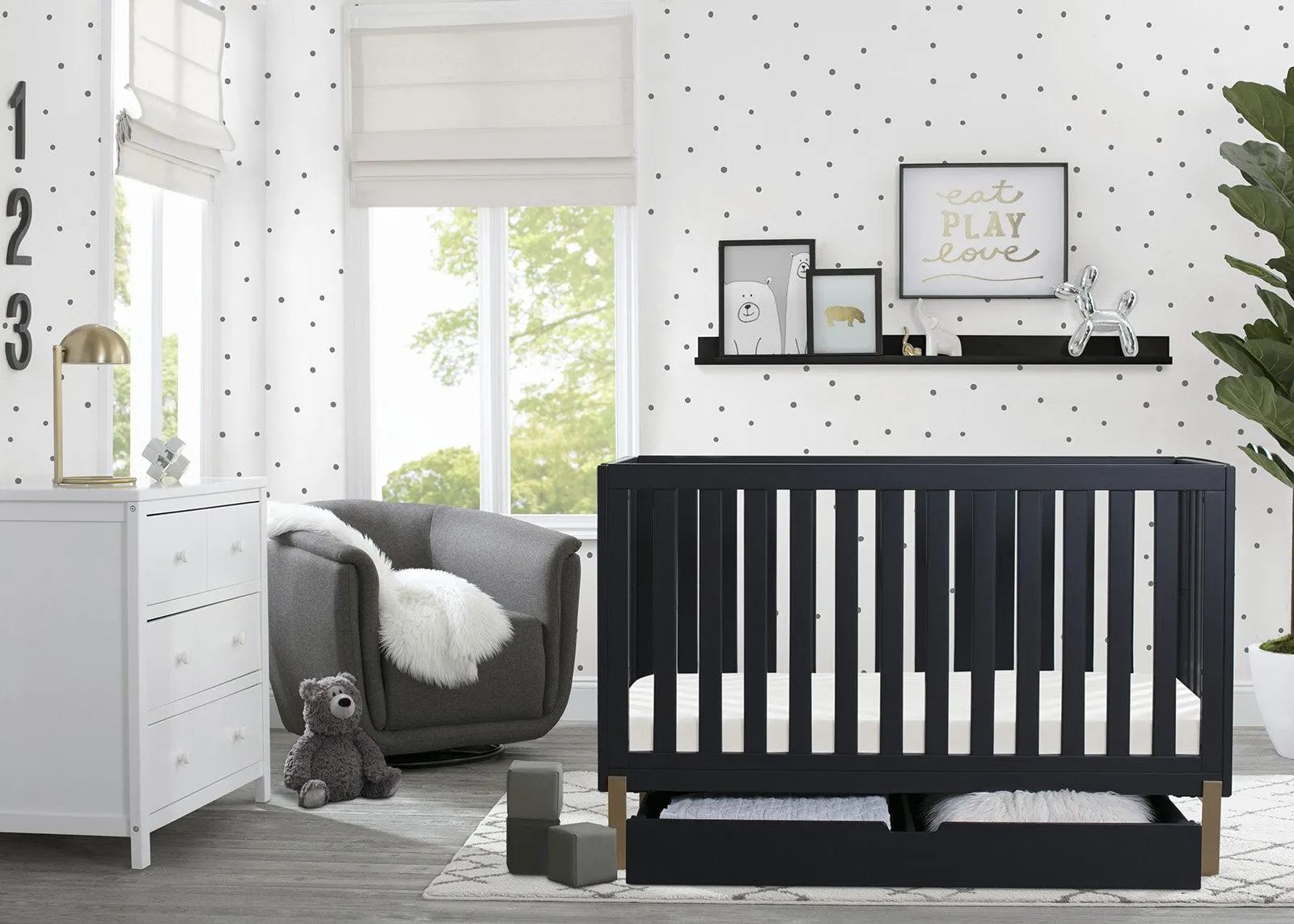 Hendrix 4-in-1 Convertible Crib   Under Crib Roll-Out Storage