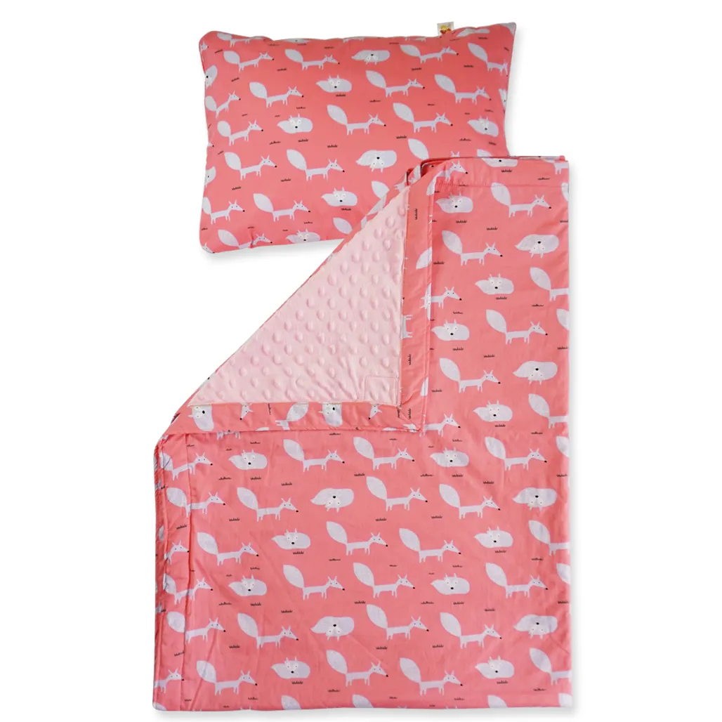 Little Fox in Coral -  Babycuddleph Toddlers kit (Pillow & Blanket)