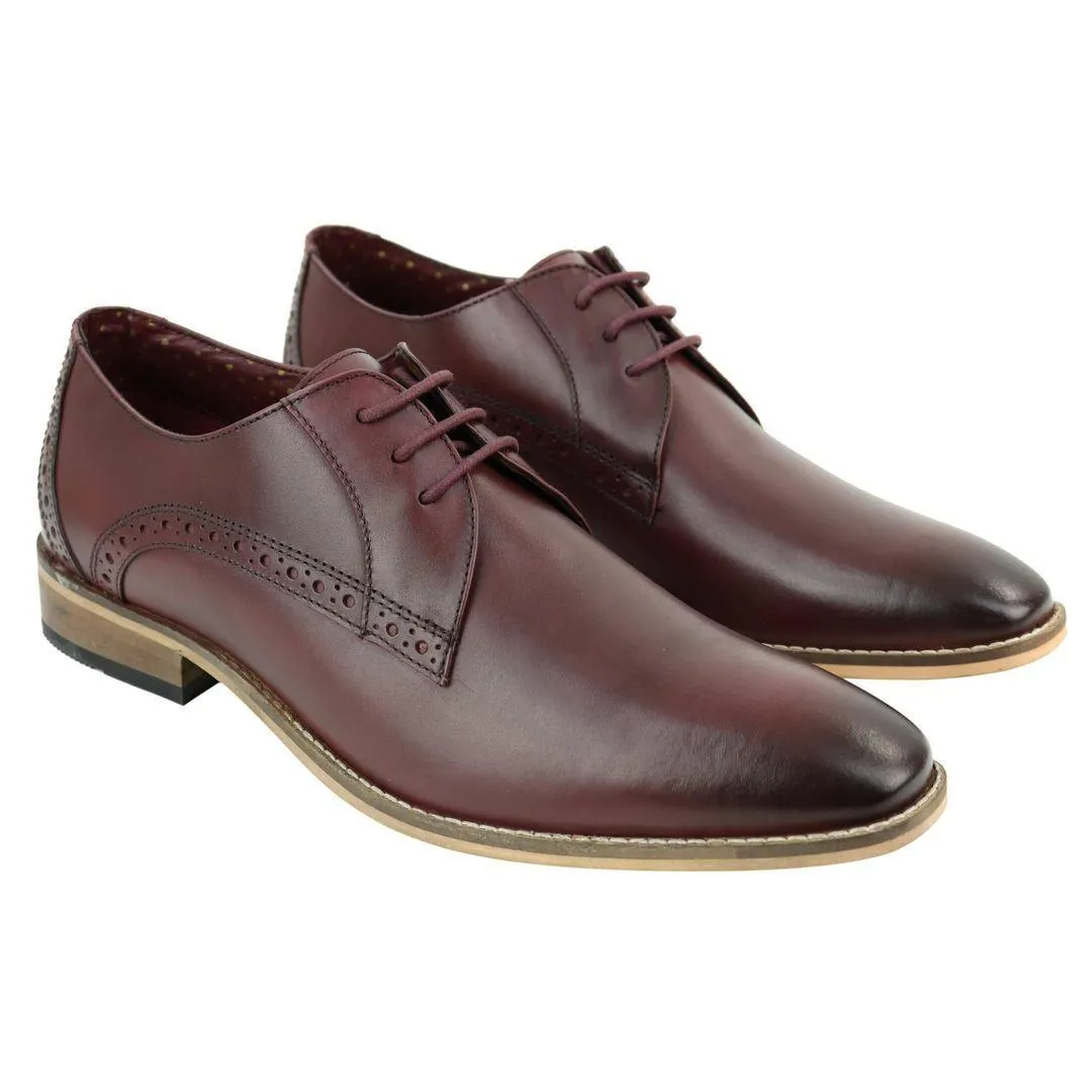 Mens Classic Laced Full Leather Derby Shoes Plain British Design Smart Casual