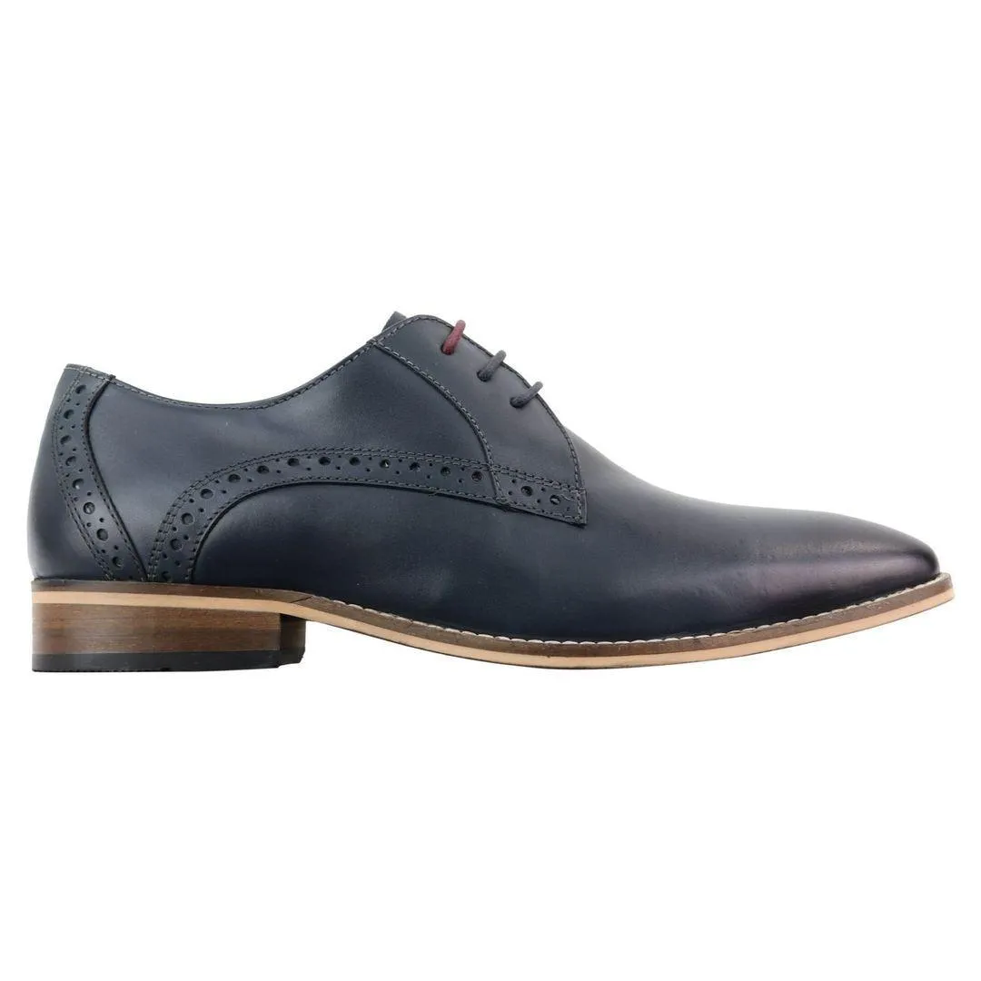 Mens Classic Laced Full Leather Derby Shoes Plain British Design Smart Casual