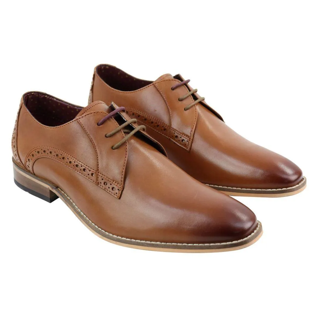 Mens Classic Laced Full Leather Derby Shoes Plain British Design Smart Casual