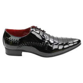 Mens Italian Design Black Red Laced Leather Shiny Patent Shoes Smart Casual