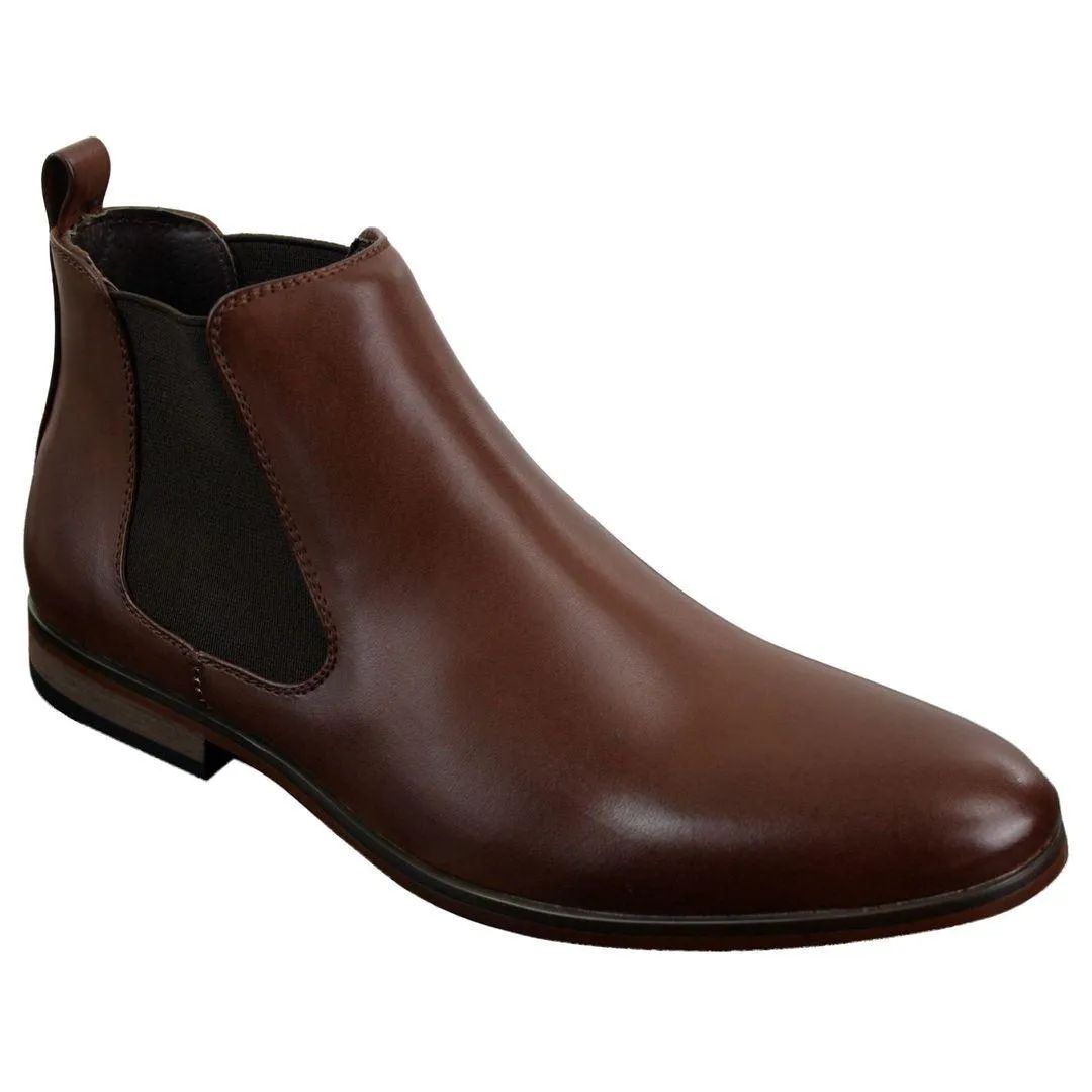 Mens Italian Leather Slip On Ankle Boots Smart Casual Desert Chelsea Dealer Brown