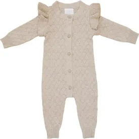 Oatmeal Knit Ruffle Button Romper