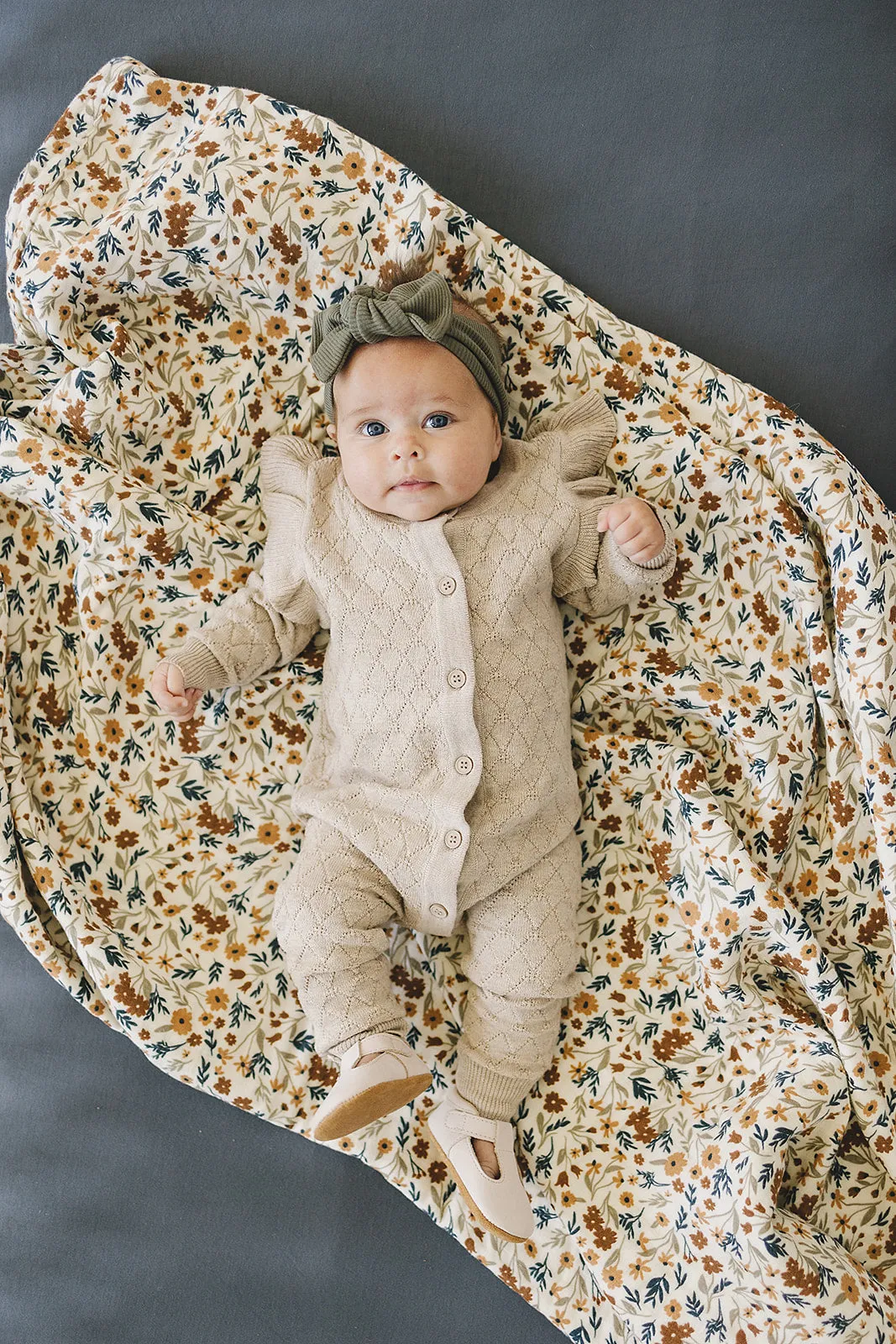 Oatmeal Knit Ruffle Button Romper