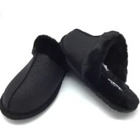 "Deidra" Black Sparkle Faux Fur Slipper