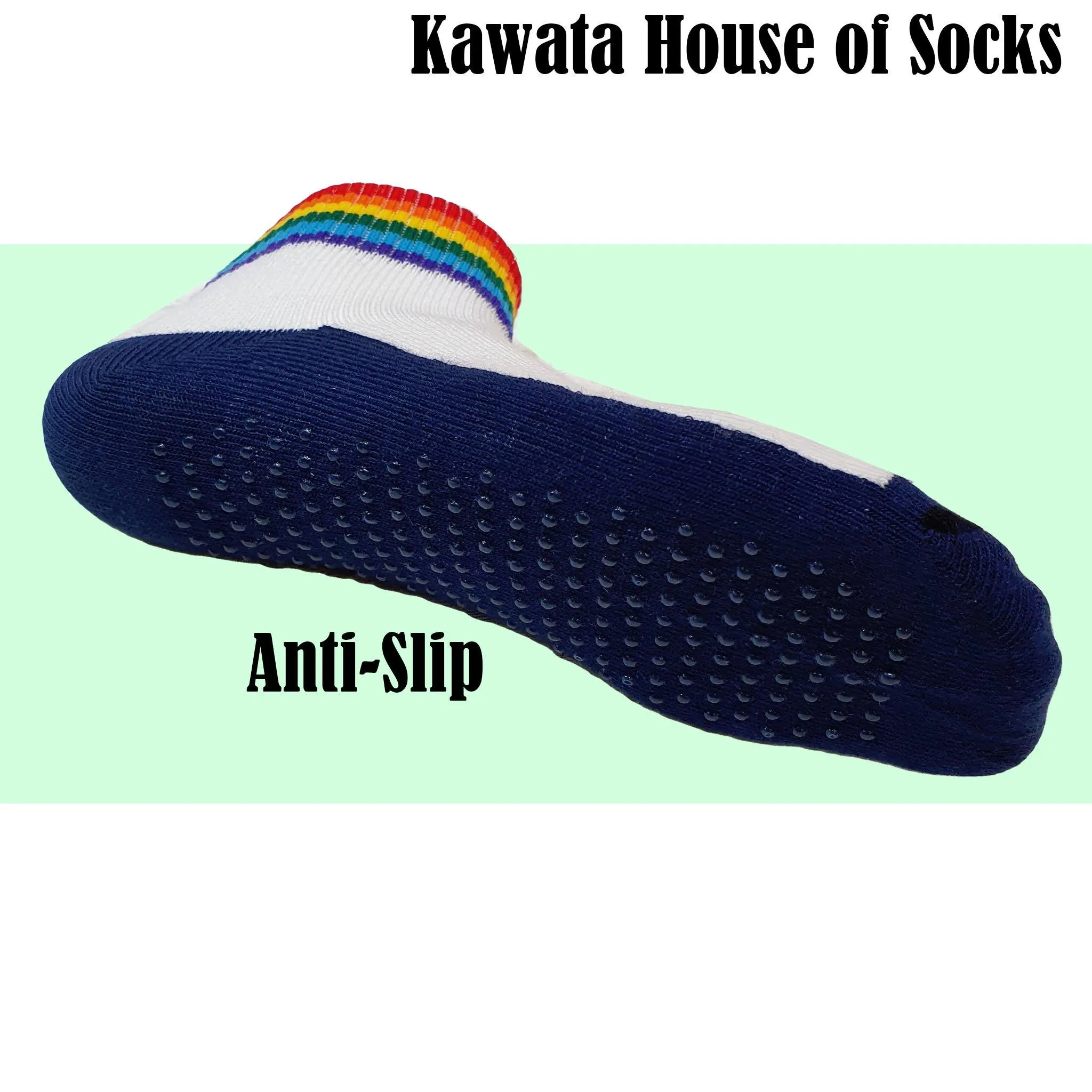 Rainbow Anti Slip Quarter Socks for Young Kids