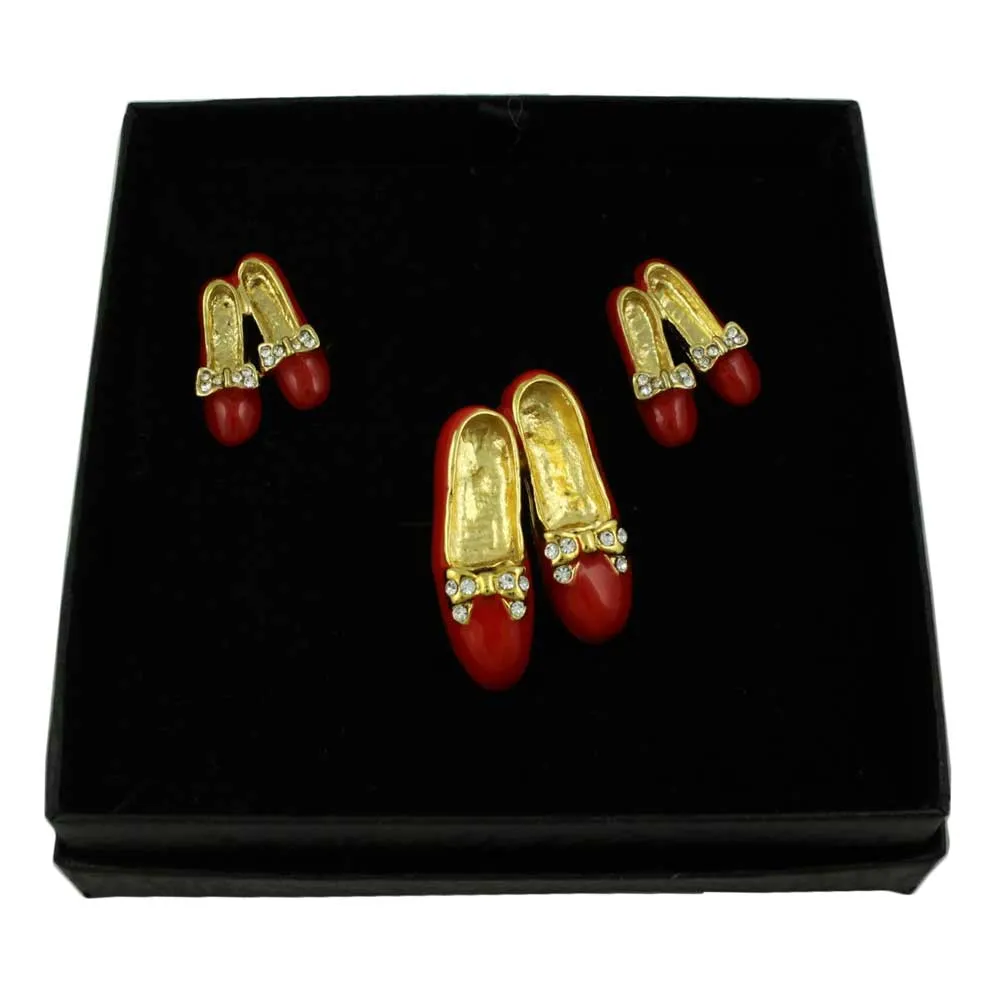 Red Tap Shoes Brooch Pin and Earring Gift Set - RFP250BS