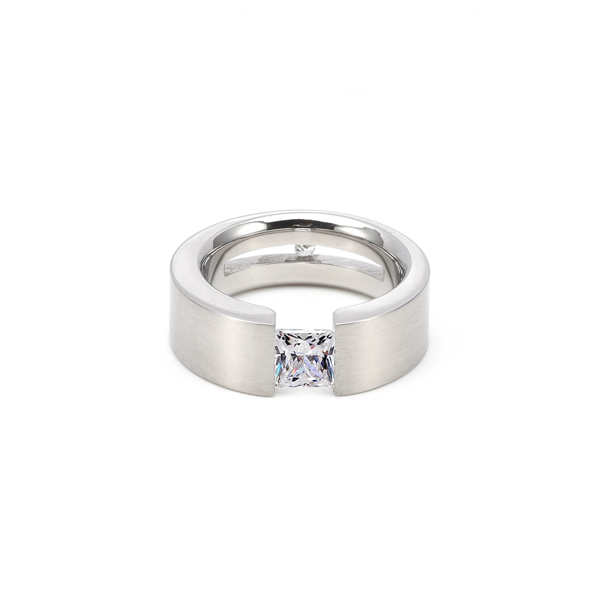 RG094W  B.Tiff 1 ct Double Sided Princess Cut Stainless Steel Solitaire Ring