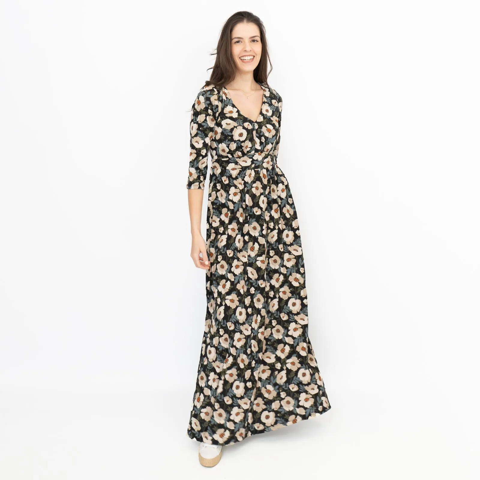 Seasalt Maggie Black Maxi Dress Applique Poppy Onyx