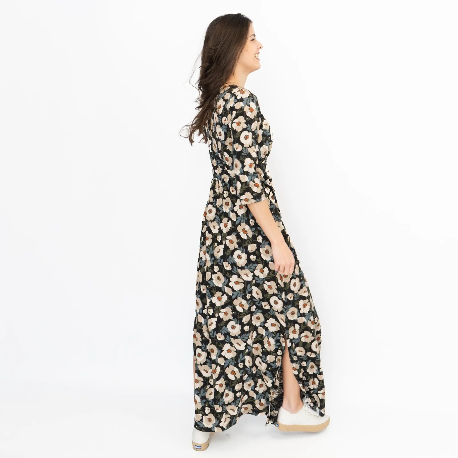 Seasalt Maggie Black Maxi Dress Applique Poppy Onyx