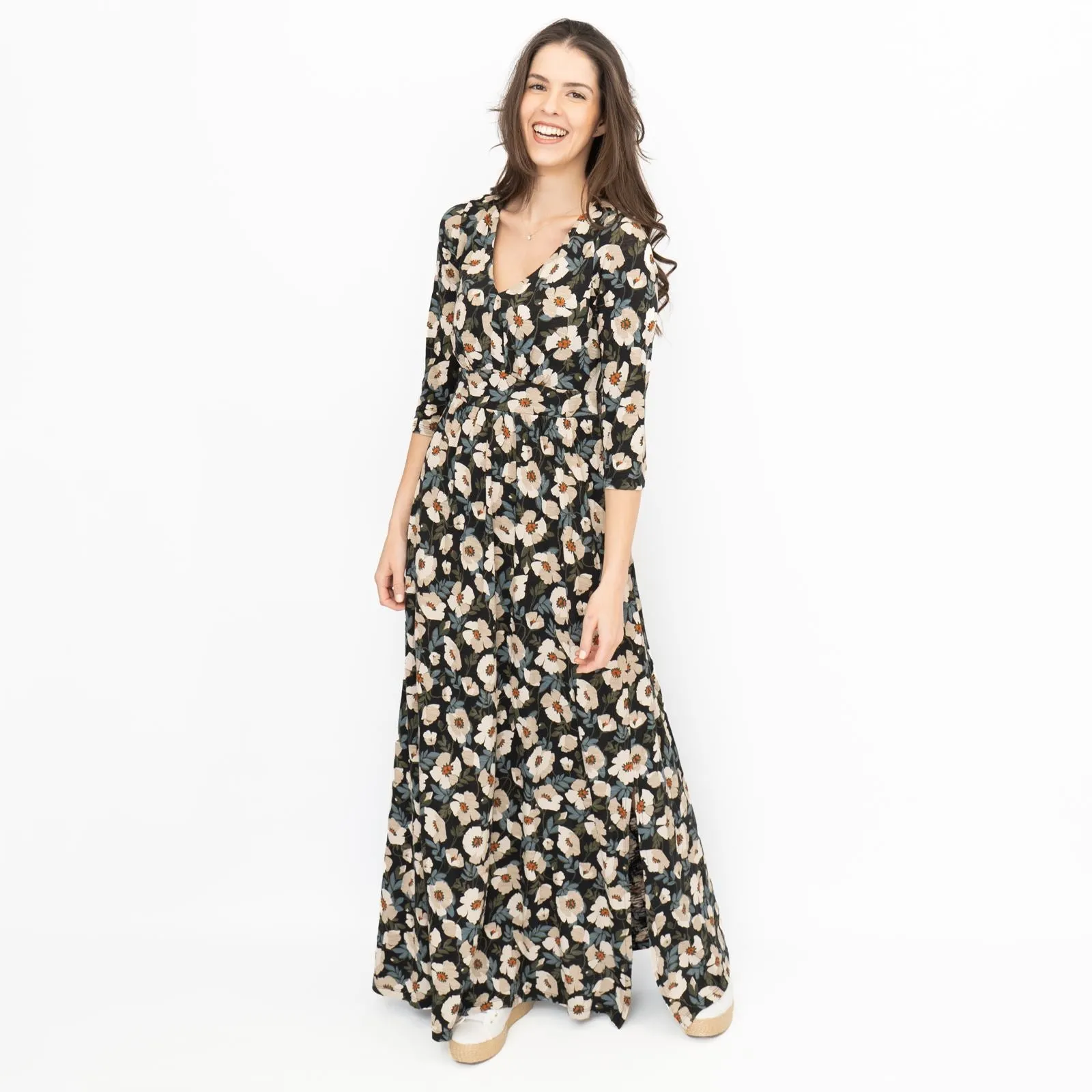 Seasalt Maggie Black Maxi Dress Applique Poppy Onyx