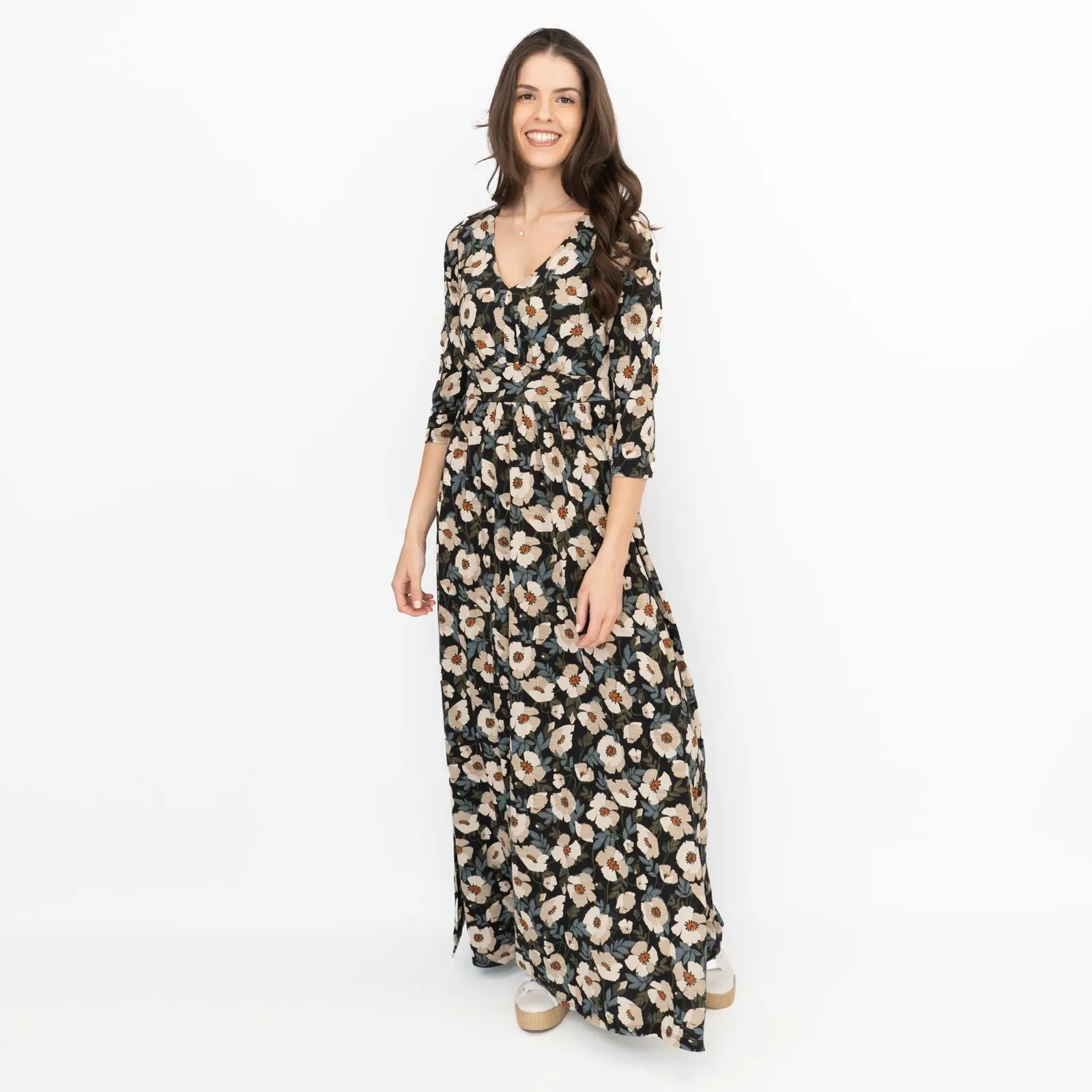 Seasalt Maggie Black Maxi Dress Applique Poppy Onyx