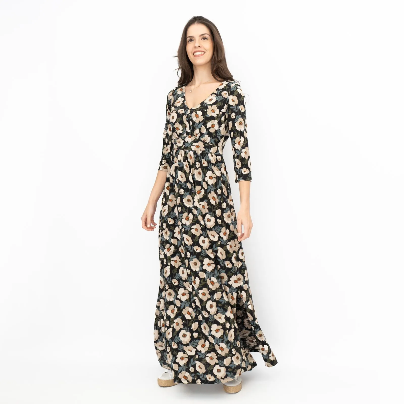 Seasalt Maggie Black Maxi Dress Applique Poppy Onyx