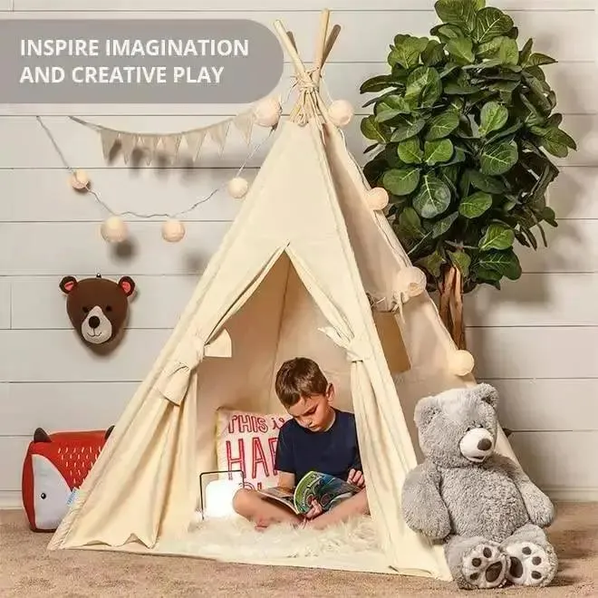 Teepee Play Tent - Wigwam - Pink & White Stripes - Cotton Canvas