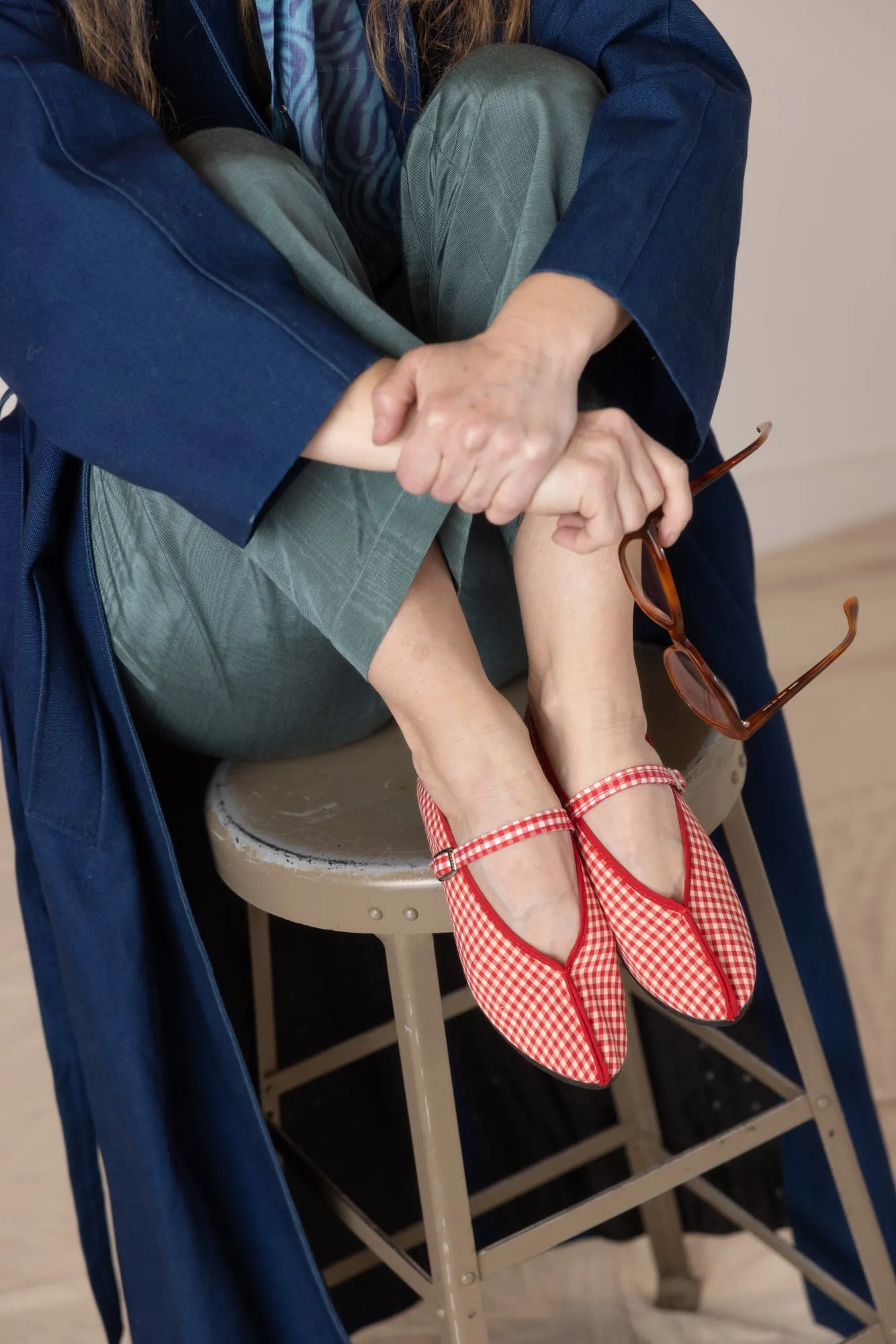 Theater Shoes with Strap - Red Gingham