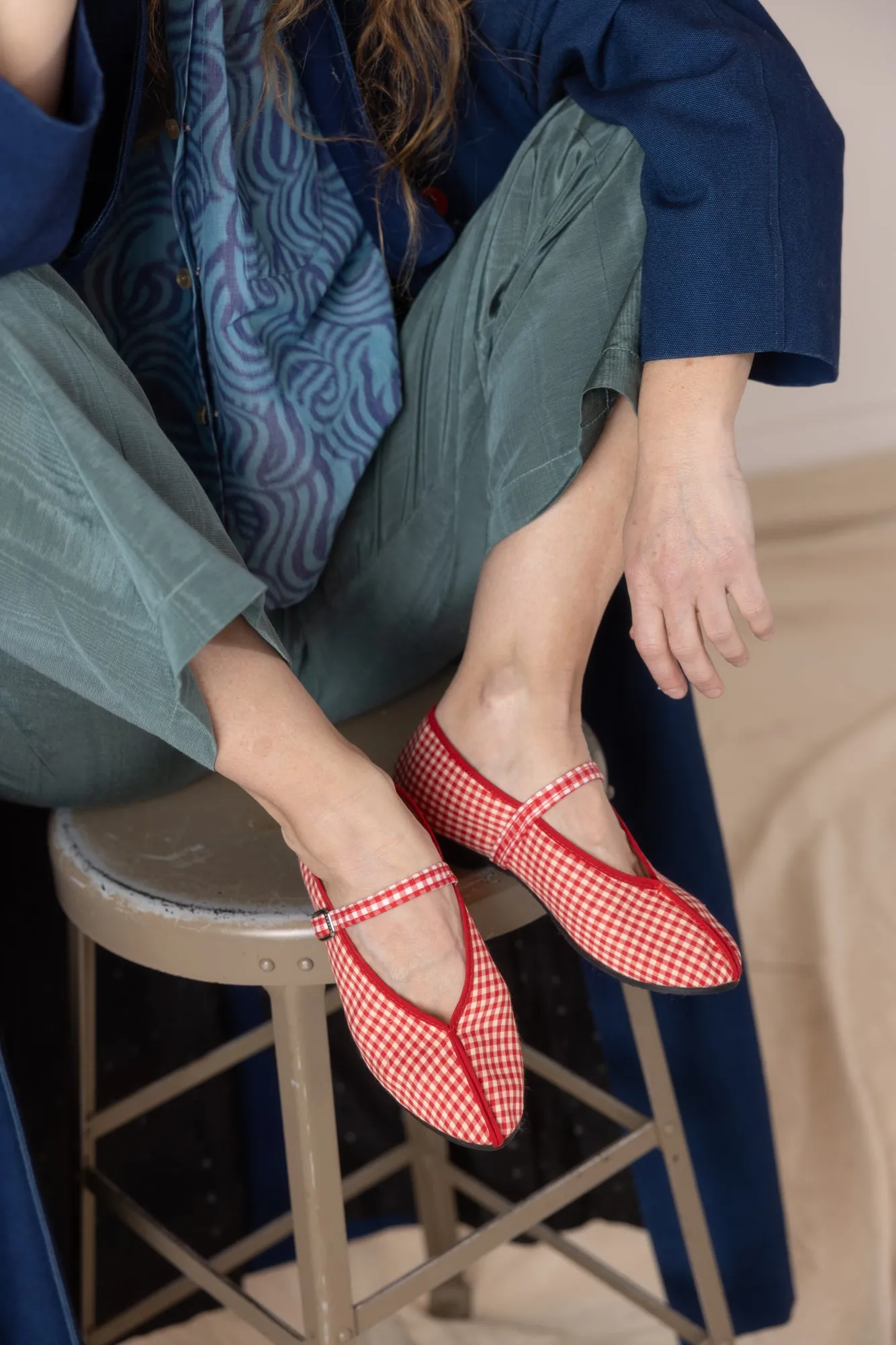 Theater Shoes with Strap - Red Gingham