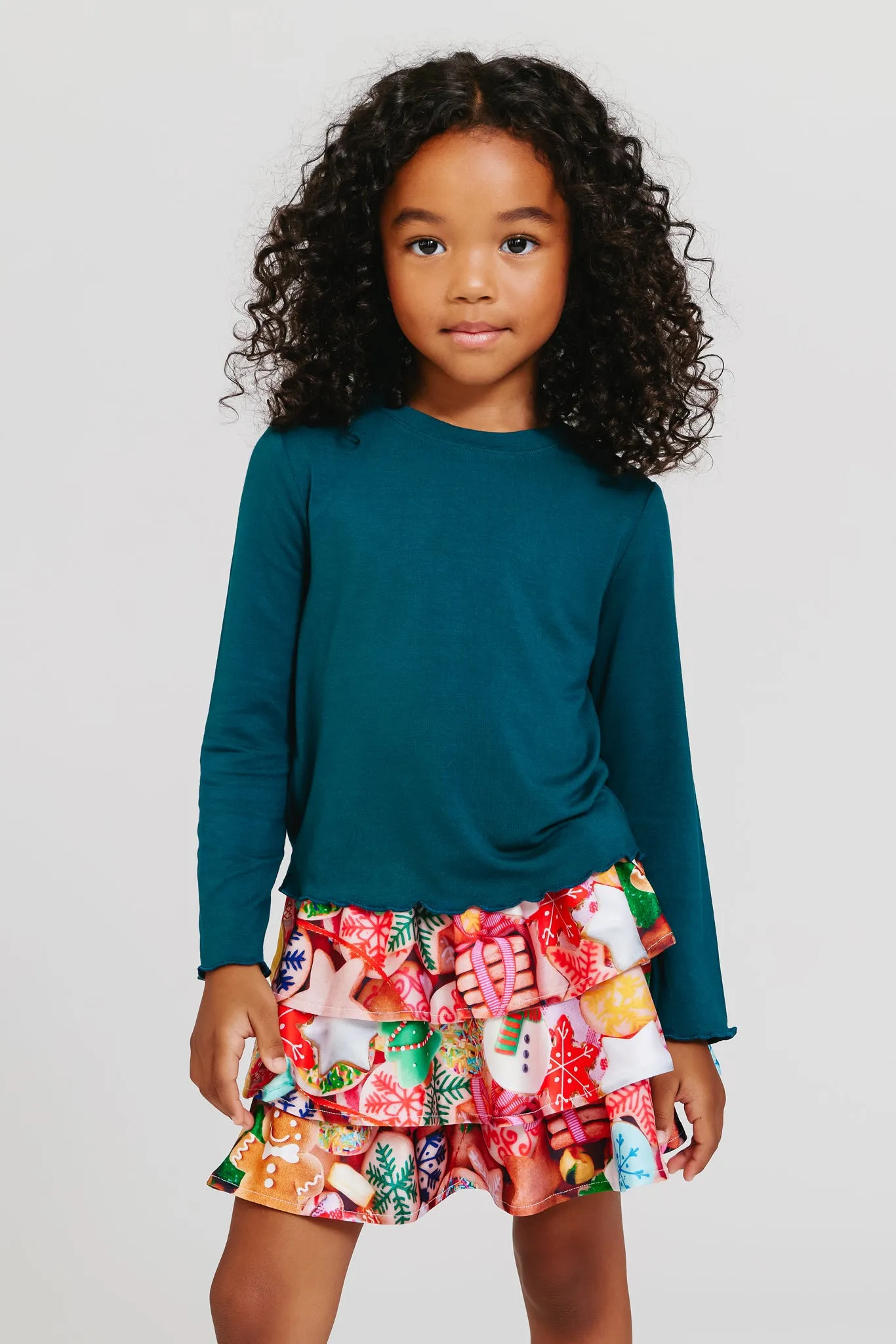 Toddler Lettuce Edge Long Sleeve Crop Tee in Cypress