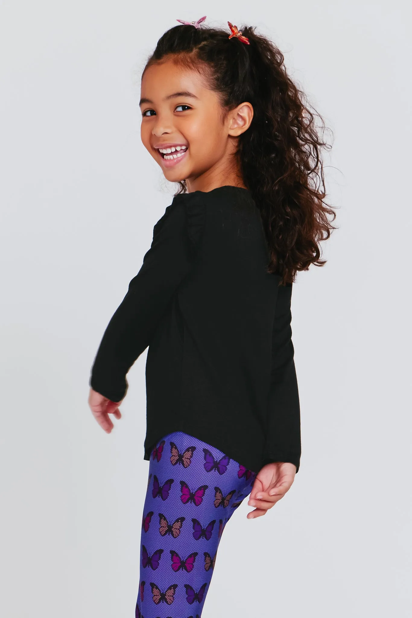 Toddler Ruffle Sleeve Long Sleeve Tee in Black