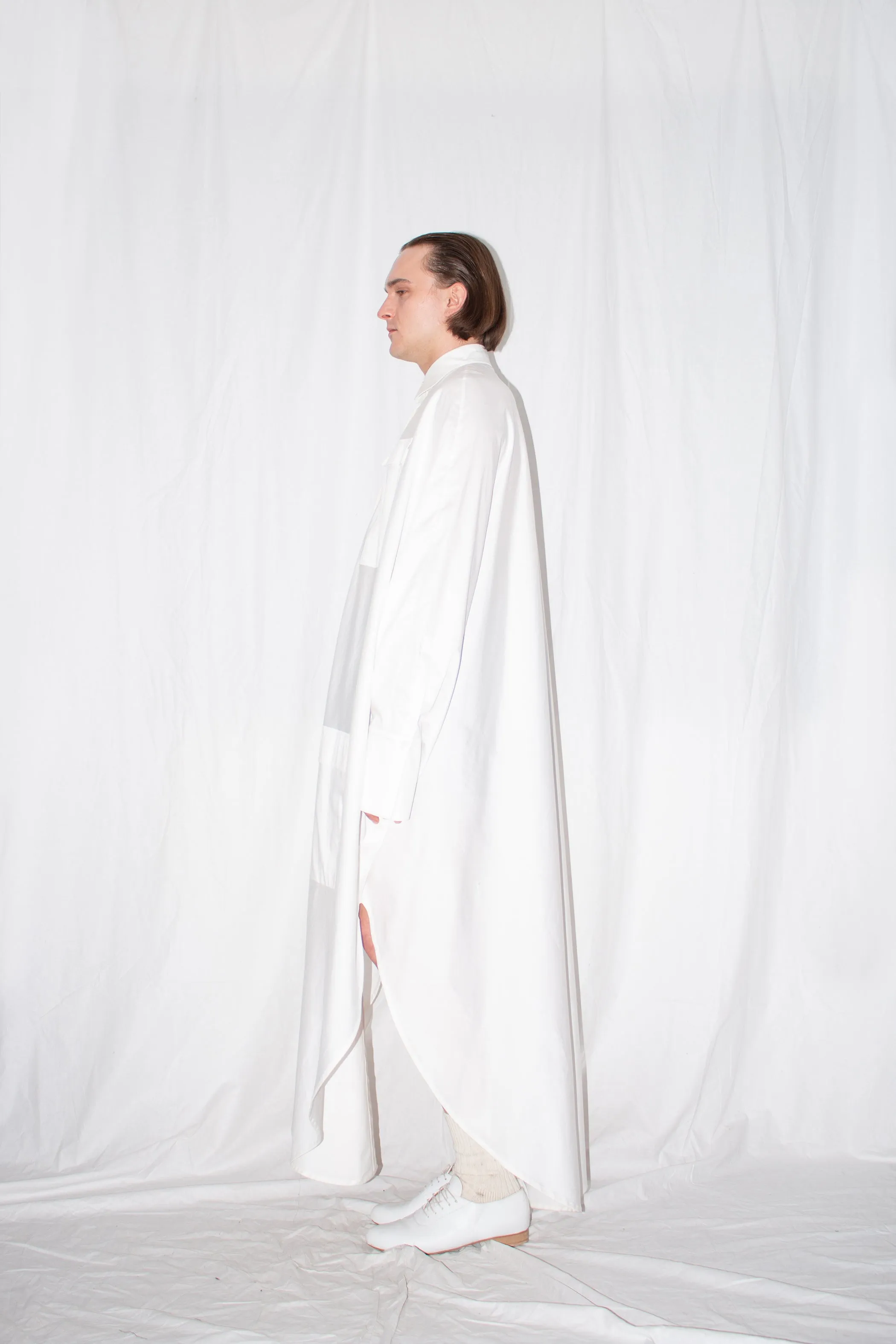 White Elongated Cloak Shirt